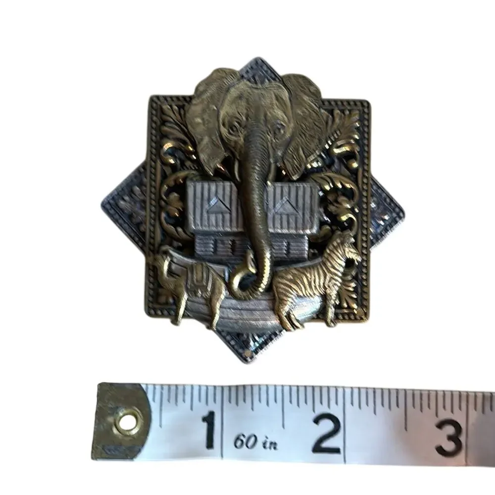 Vintage Noah’s Ark Elephant Zebra Camel Money Clip Gold & Silver Tone Religious